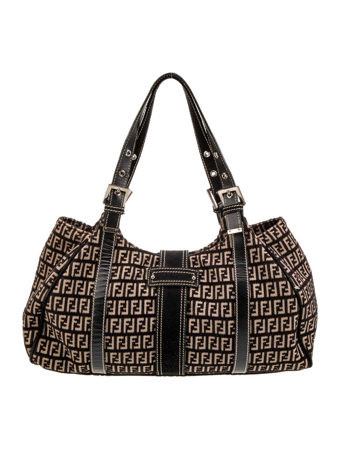 Fendi Leather Trimmed Zucchino Shoulder bag (authenticated)