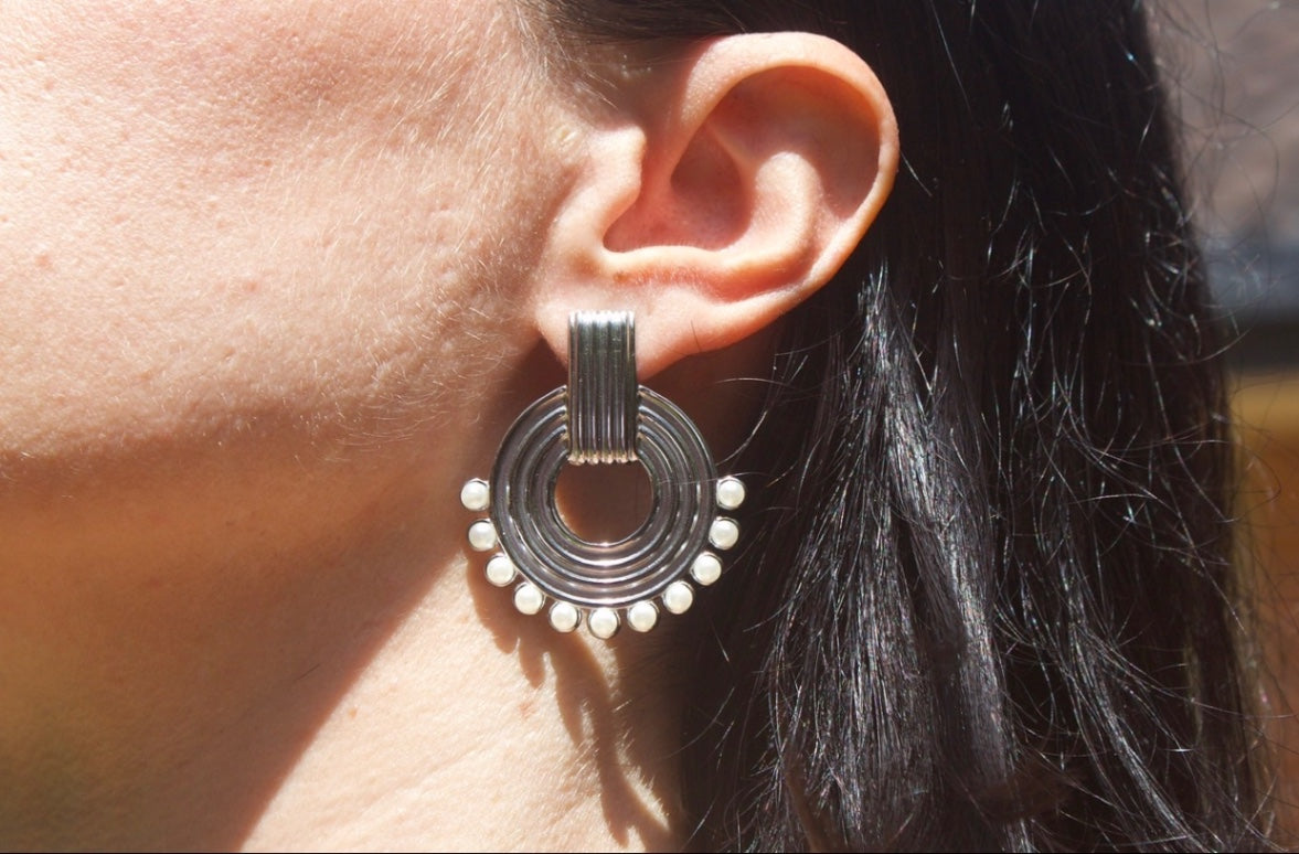 Quianey Silver Pearl Fan Earrings