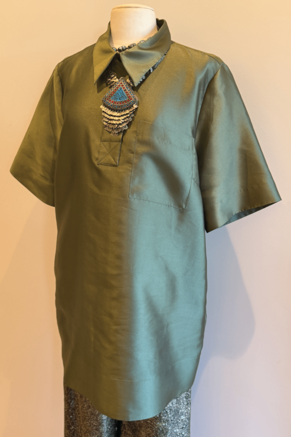 Lee Mathews green silk tunic xl