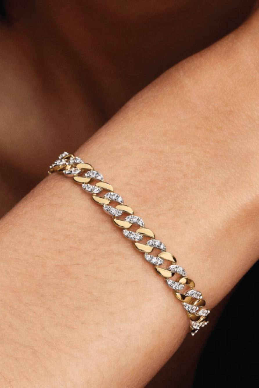 Pandora two-tone pave cuban chain bracelet 14k