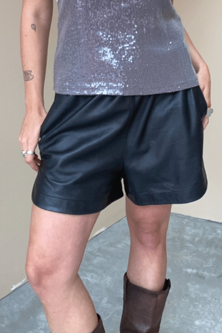 Moochi Black Leather Shorts 10