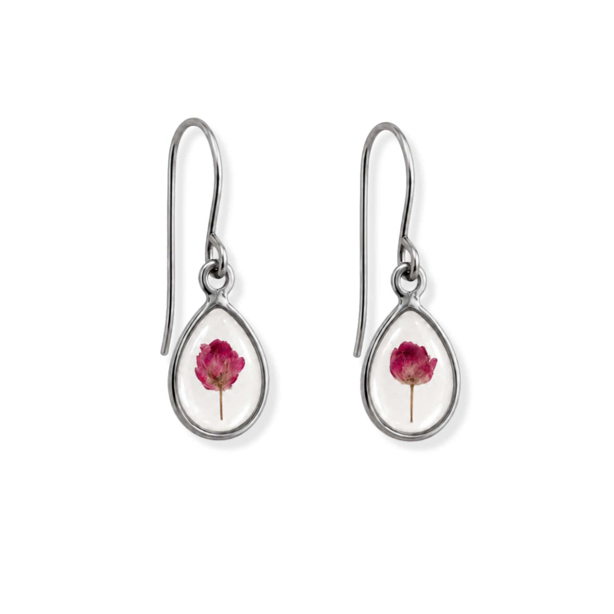 Pink Rice Flower Drop Earrings Polished Steel