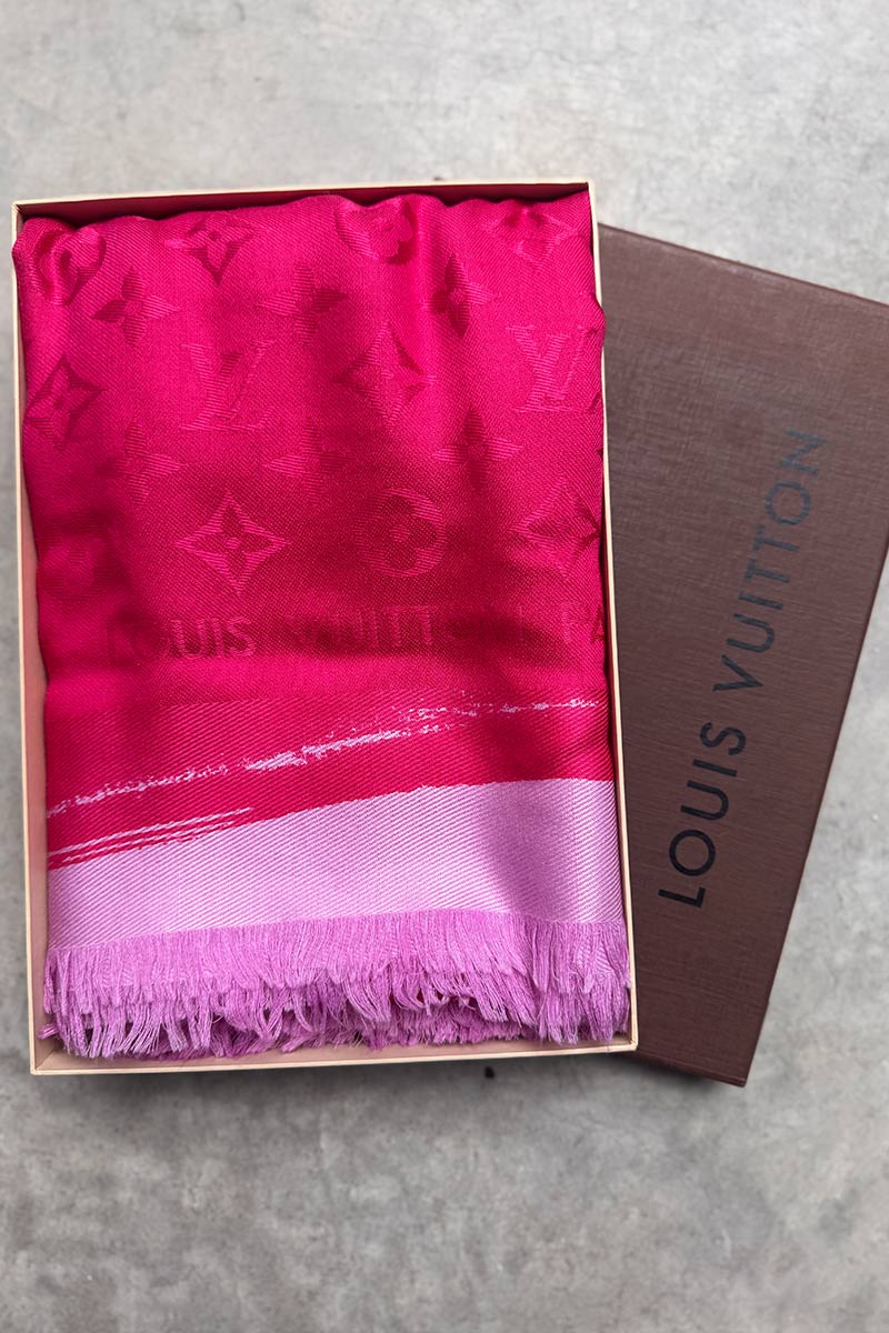 Louis Vuitton Pink/Purple Monogram Silk/Wool Shawl Scarf with Box