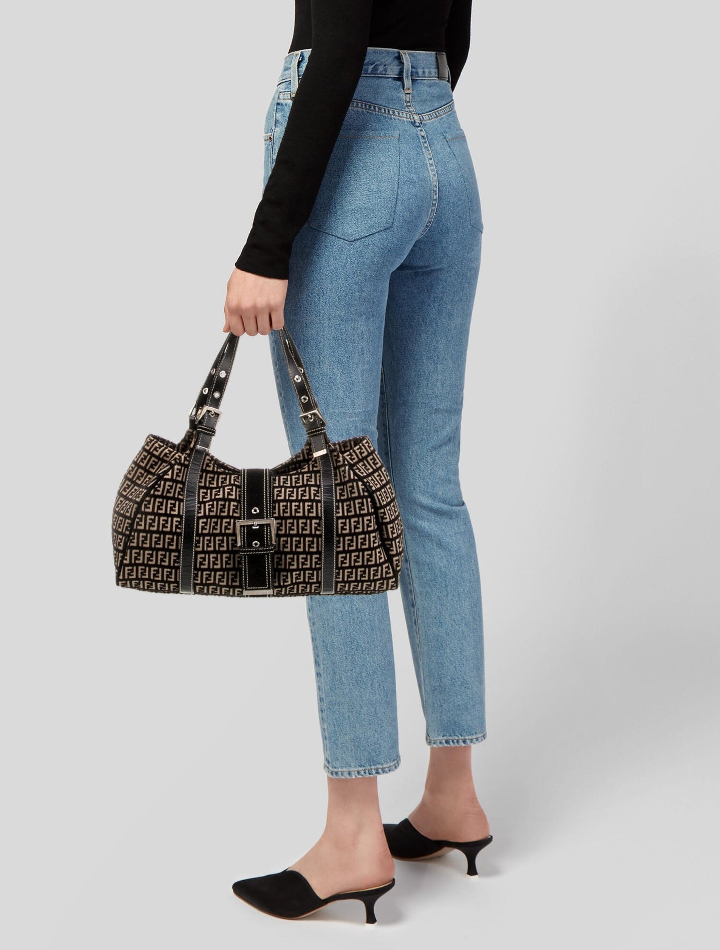 Fendi Leather Trimmed Zucchino Shoulder bag