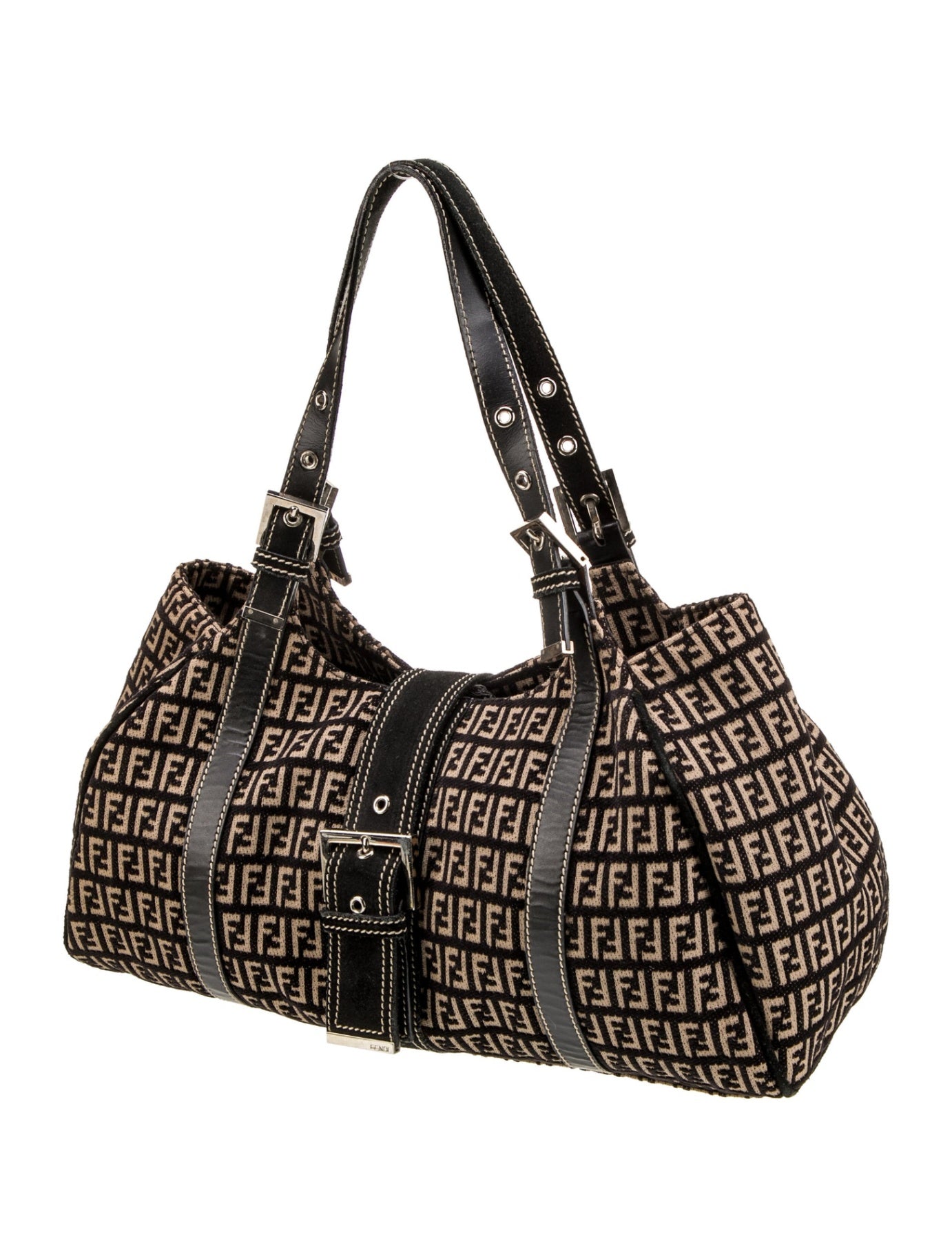 Fendi Leather Trimmed Zucchino Shoulder bag