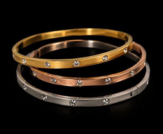 Quianey Silver Crystal Bangle (slim)