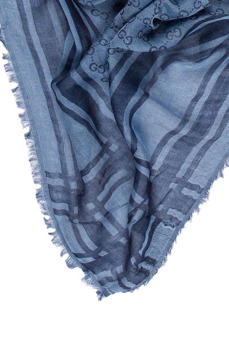Gucci GG Triangle blue silk scarf