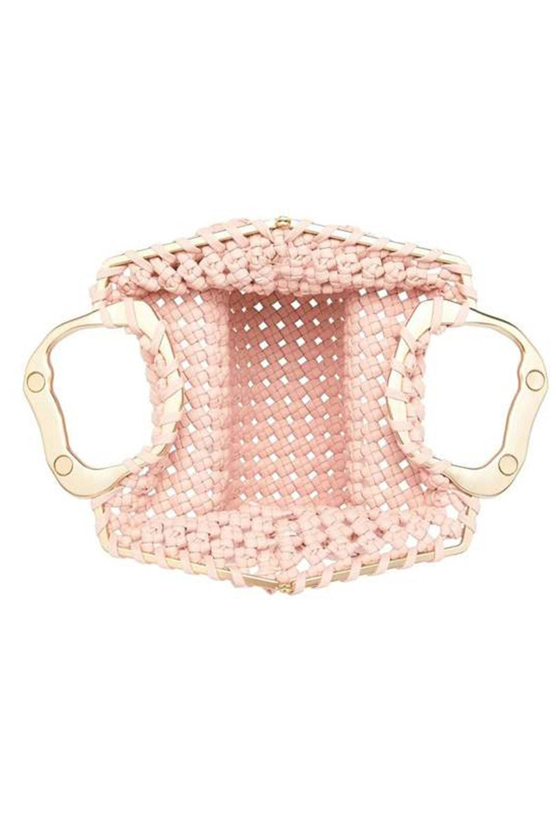 Aje blush woven leather clutch (RRP $395)