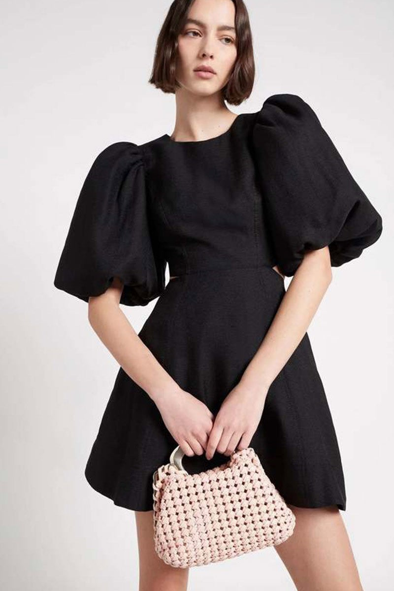 Aje blush woven leather clutch (RRP $395)