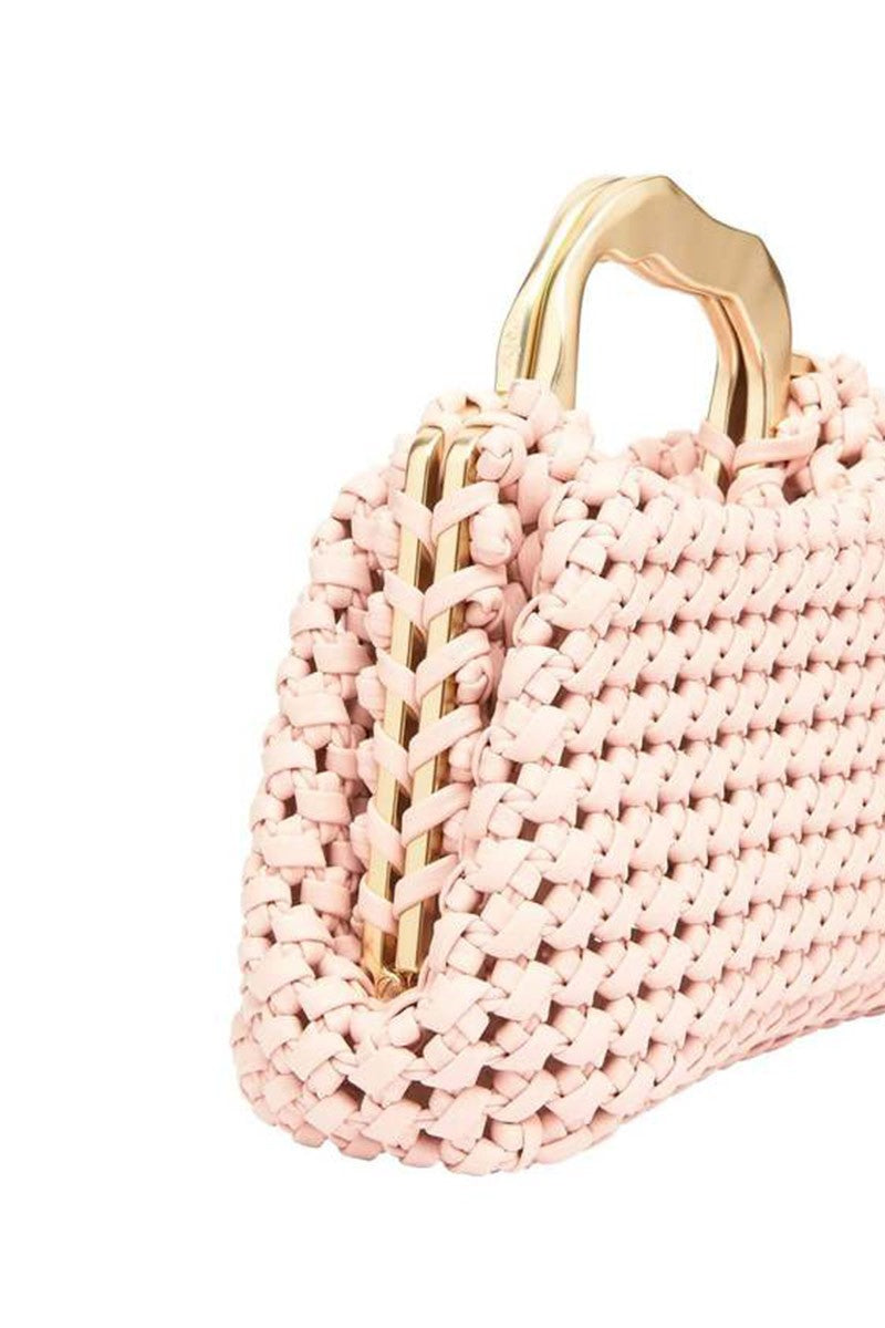 Aje blush woven leather clutch (RRP $395)