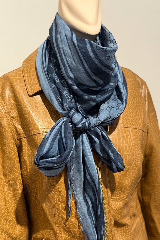 Gucci GG Triangle blue silk scarf