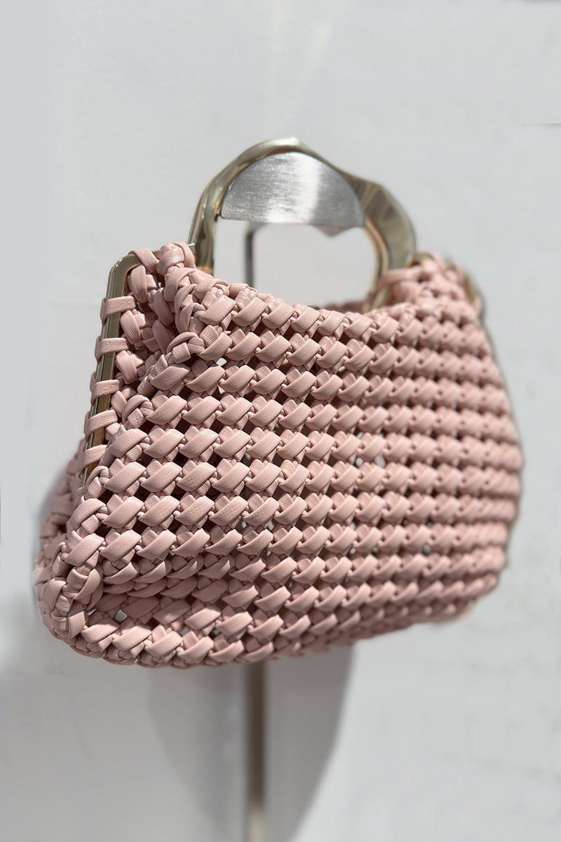 Aje blush woven leather clutch (RRP $395)