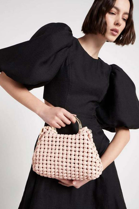 Aje blush woven leather clutch (RRP $395)