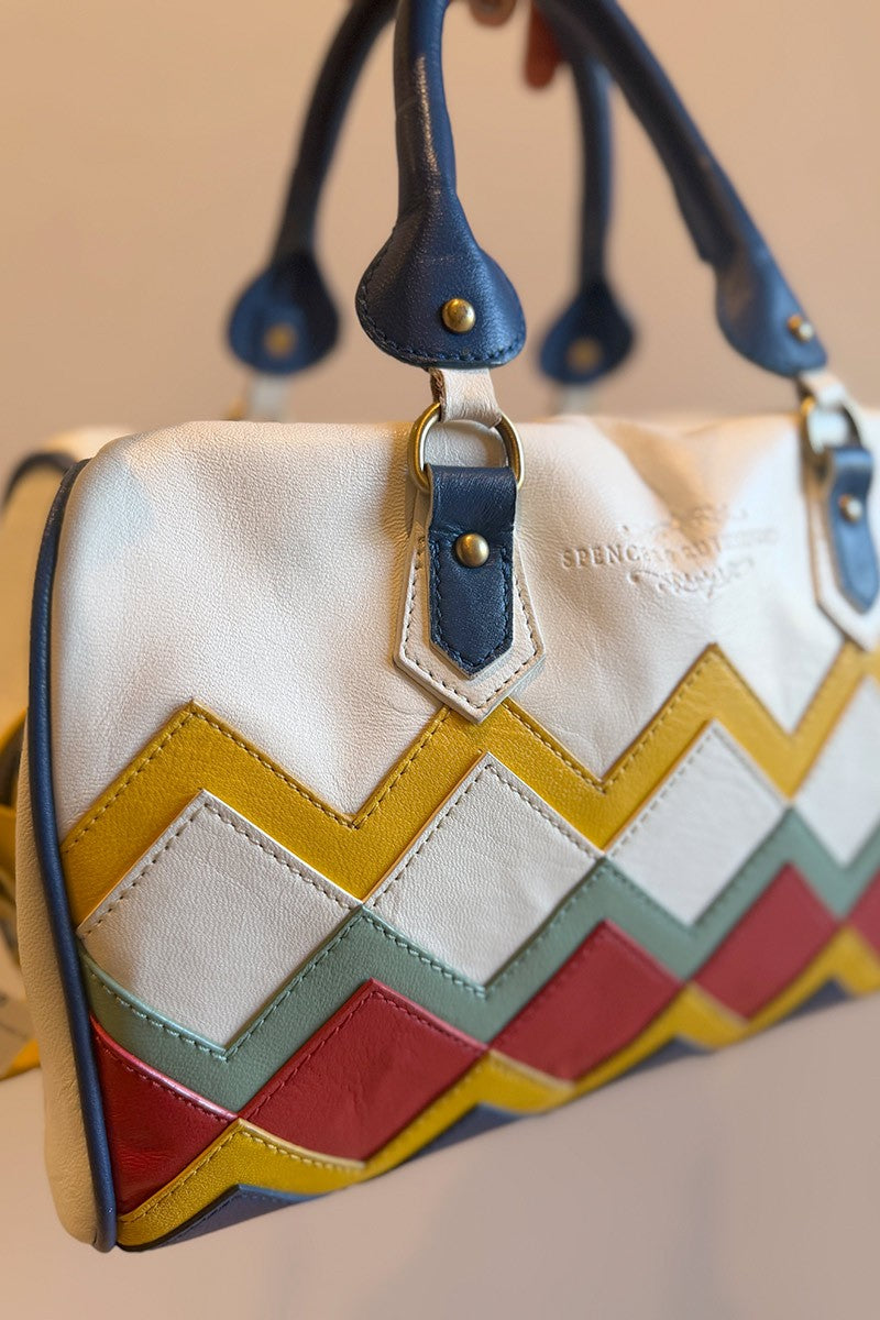 Spencer and Rutherford white blue bowler bag