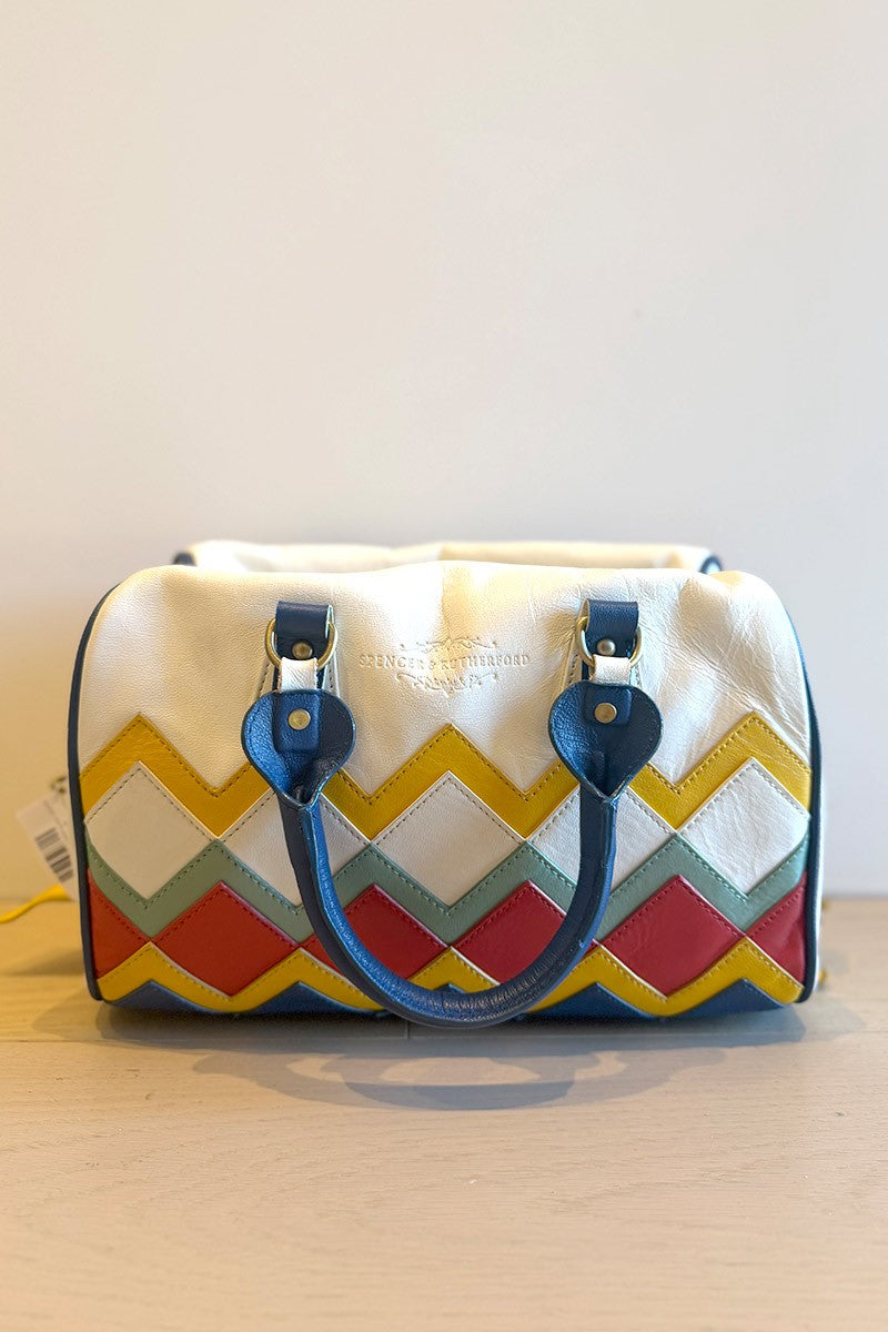 Spencer and Rutherford white blue bowler bag