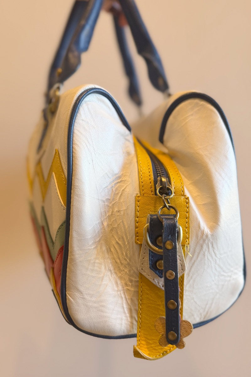 Spencer and Rutherford white blue bowler bag