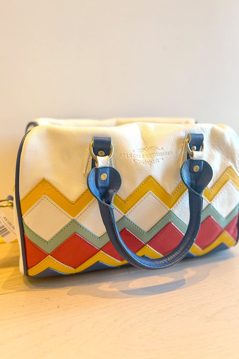 Spencer and Rutherford white blue bowler bag