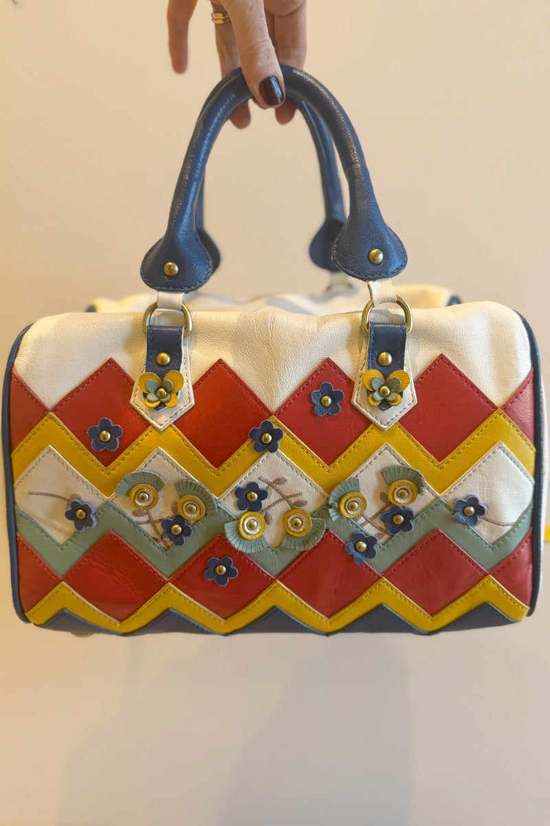 Spencer and Rutherford white blue bowler bag