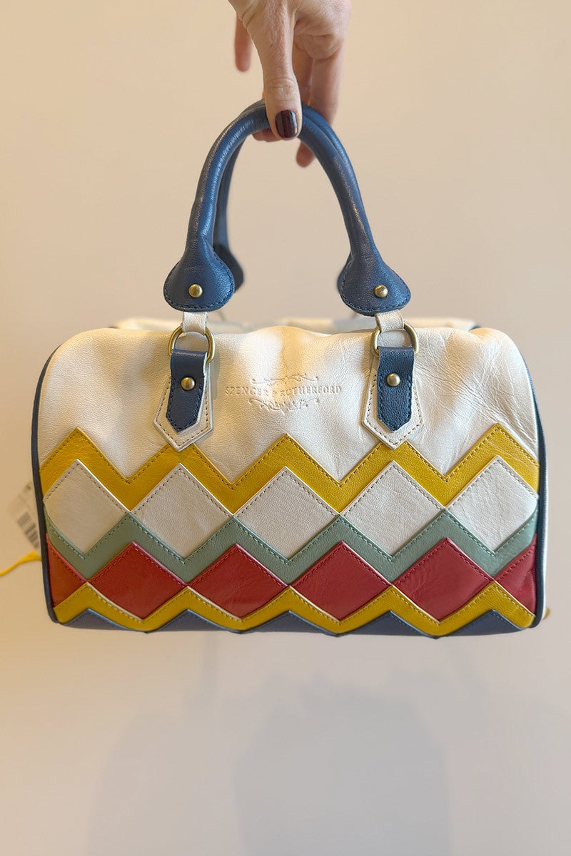 Spencer and Rutherford white blue bowler bag