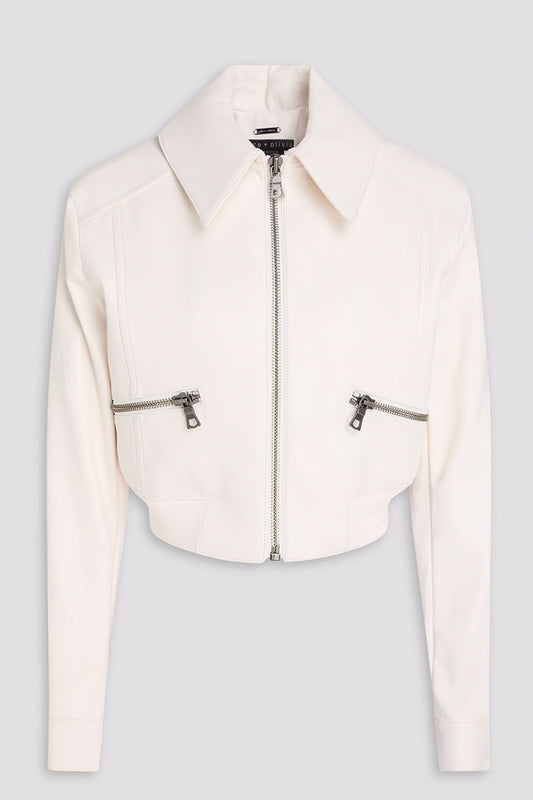 Alice + Olivia off white Hyde cropped jacket M (RRP $895) NWT