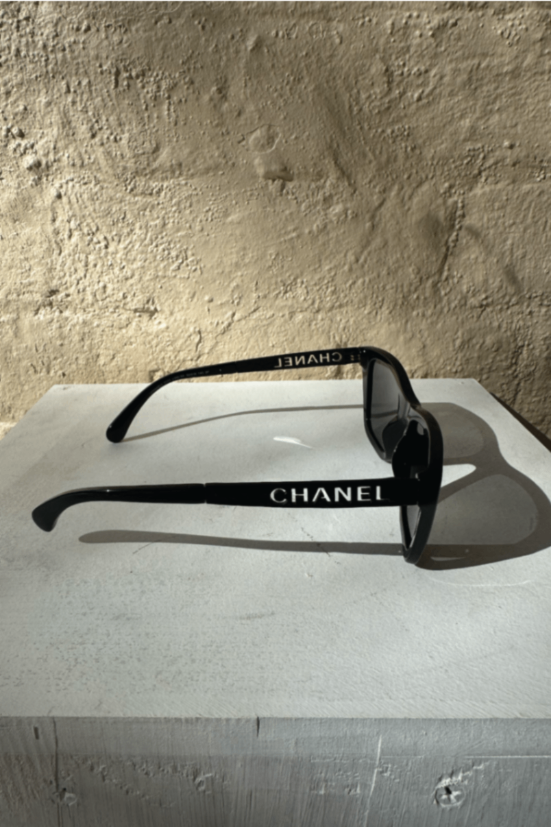 Chanel black polarized logo sunglasses