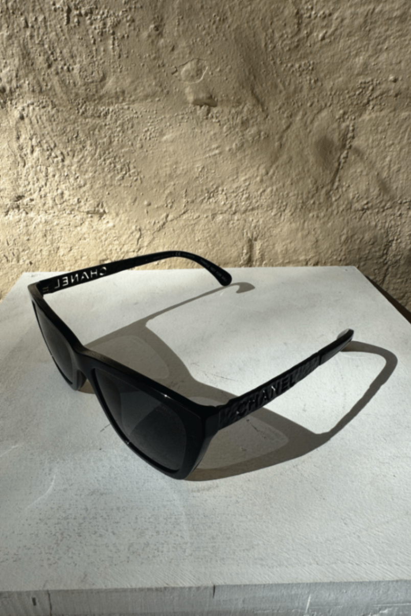 Chanel black polarized logo sunglasses