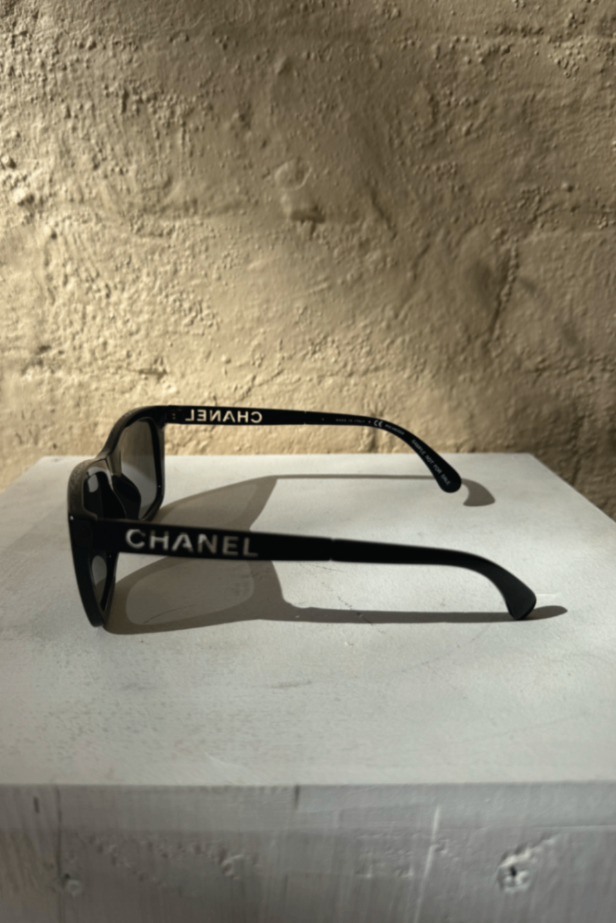 Chanel black polarized logo sunglasses