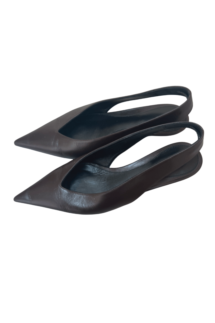 Toteme chocolate leather pointed slingback  RRP $1000