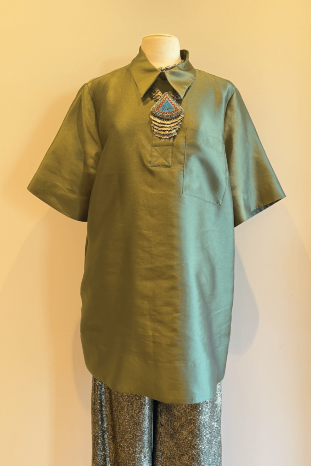 Lee Mathews green silk tunic xl