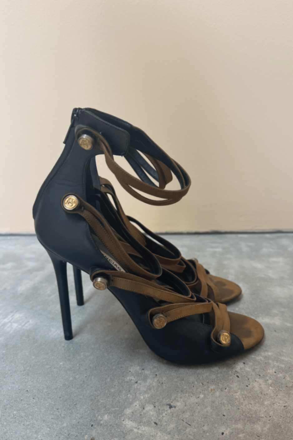 Balenciaga black brown heel 37