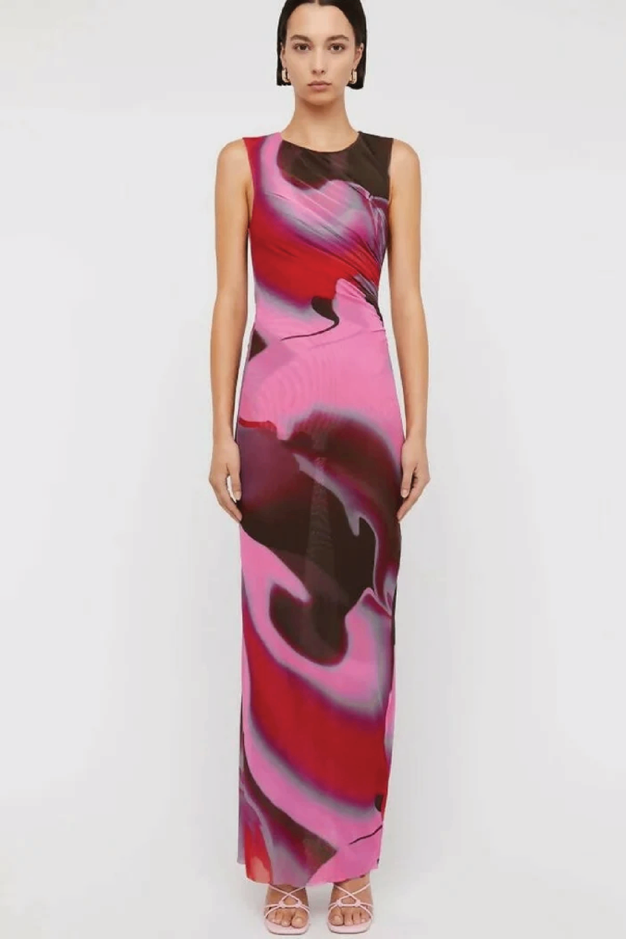 Scanlan pink gathered mesh dress