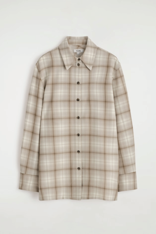 COS beige check wool shirt 32
