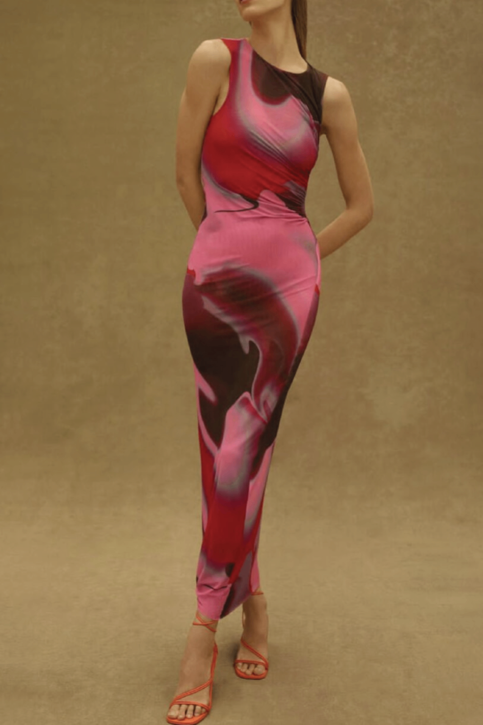 Scanlan pink gathered mesh dress