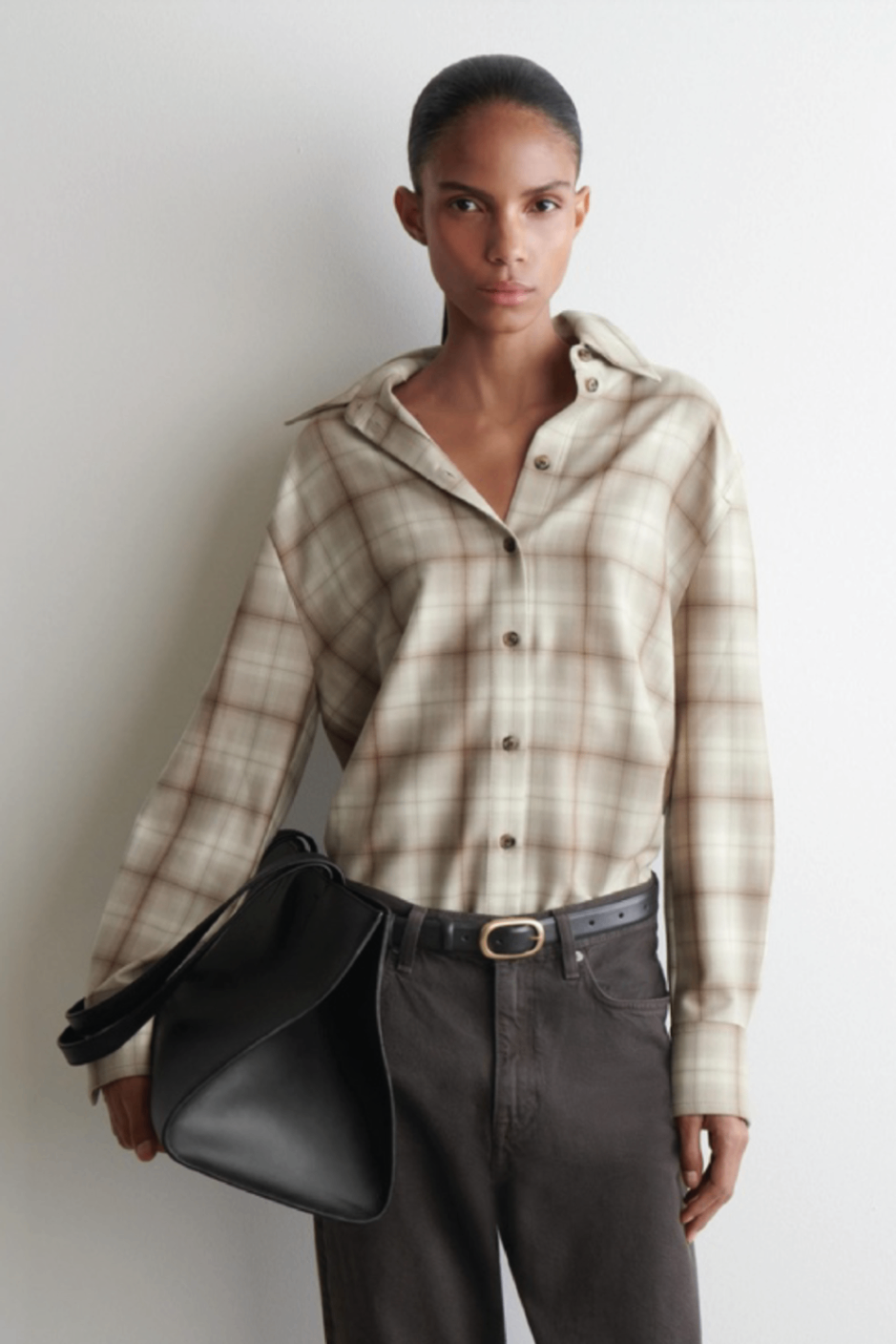 COS beige check wool shirt 32