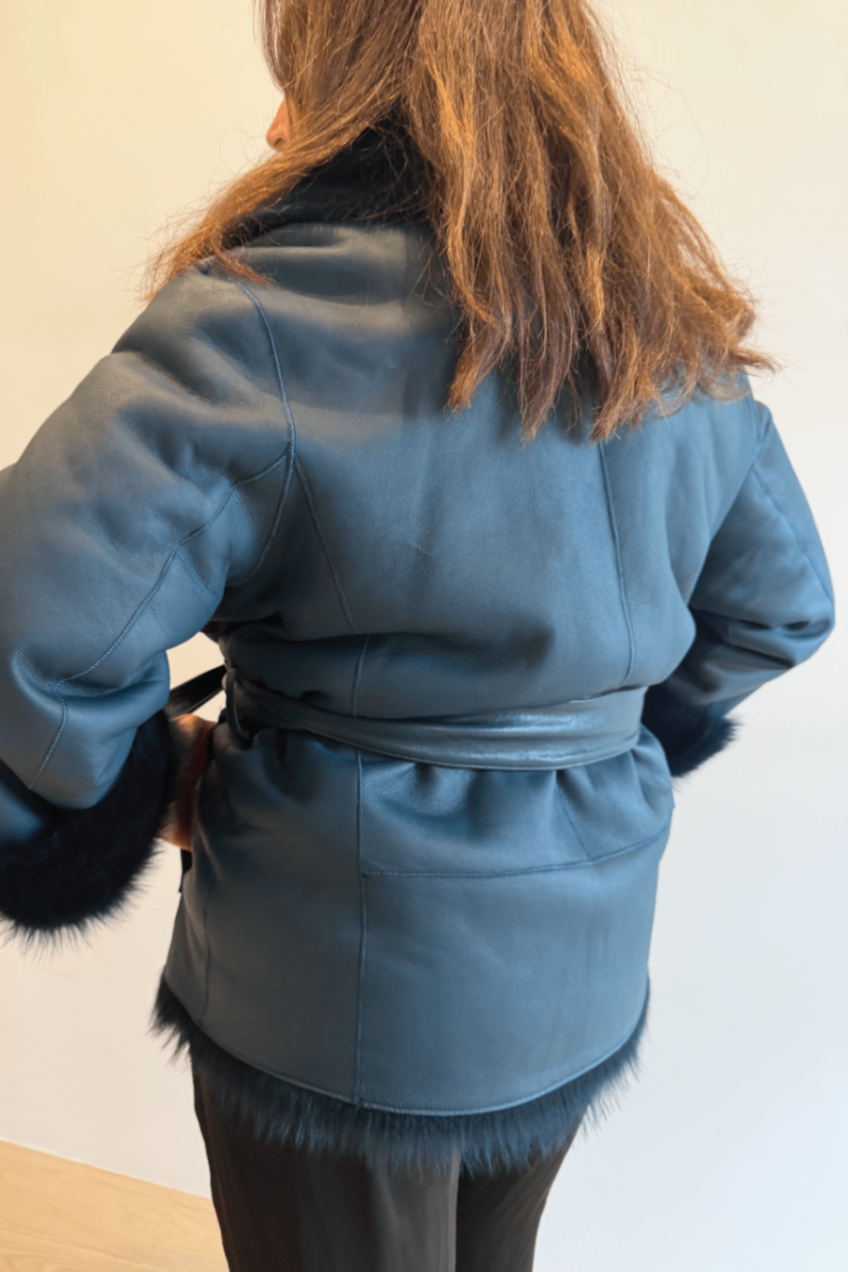 Sass and Bide Young Melody Reversible Shearling Coat Ocean Deep M