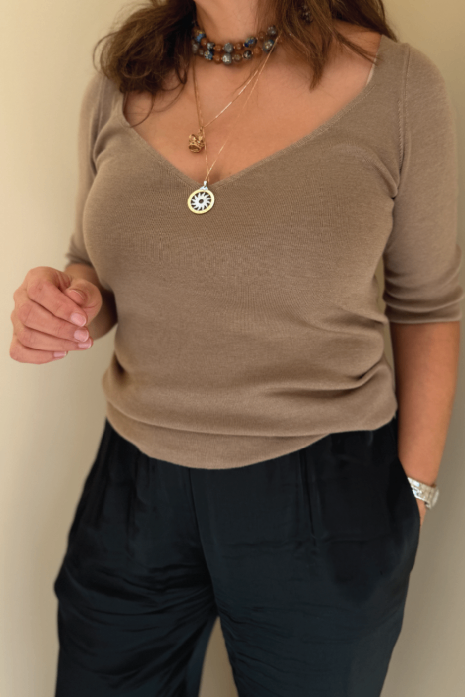 Prada brown cashmere short sleeve 46