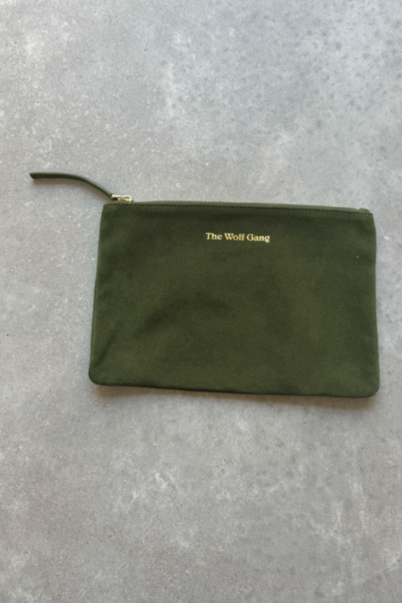 Wolf gang suede green clutch