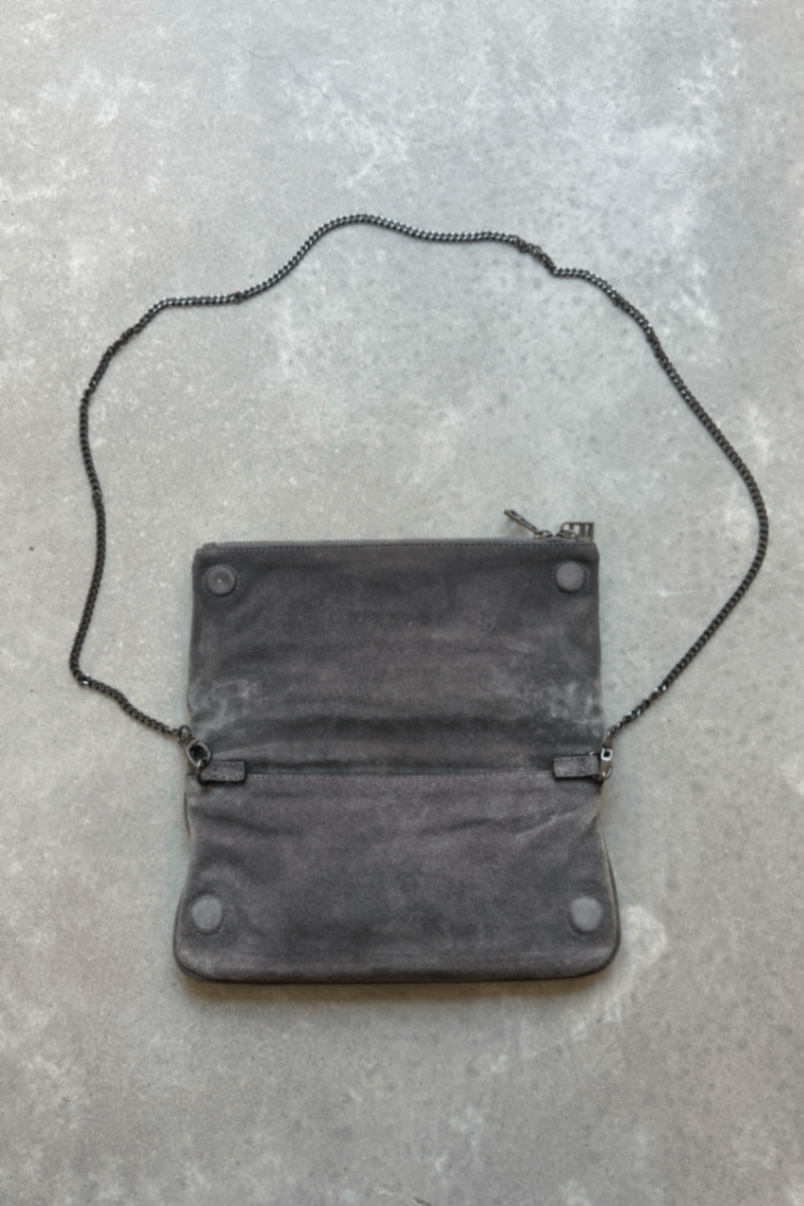 Zadig Voltaire grey suede Rock clutch crossbody