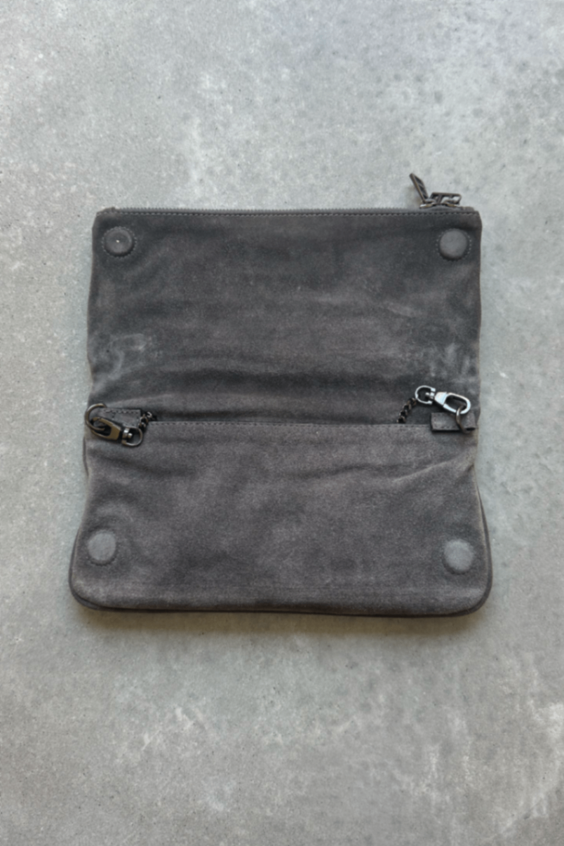 Zadig Voltaire grey suede Rock clutch crossbody