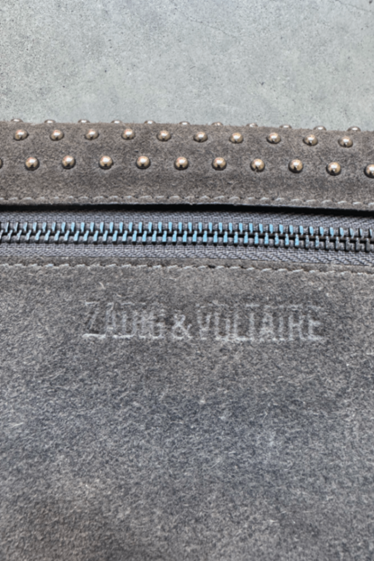 Zadig Voltaire grey suede Rock clutch crossbody