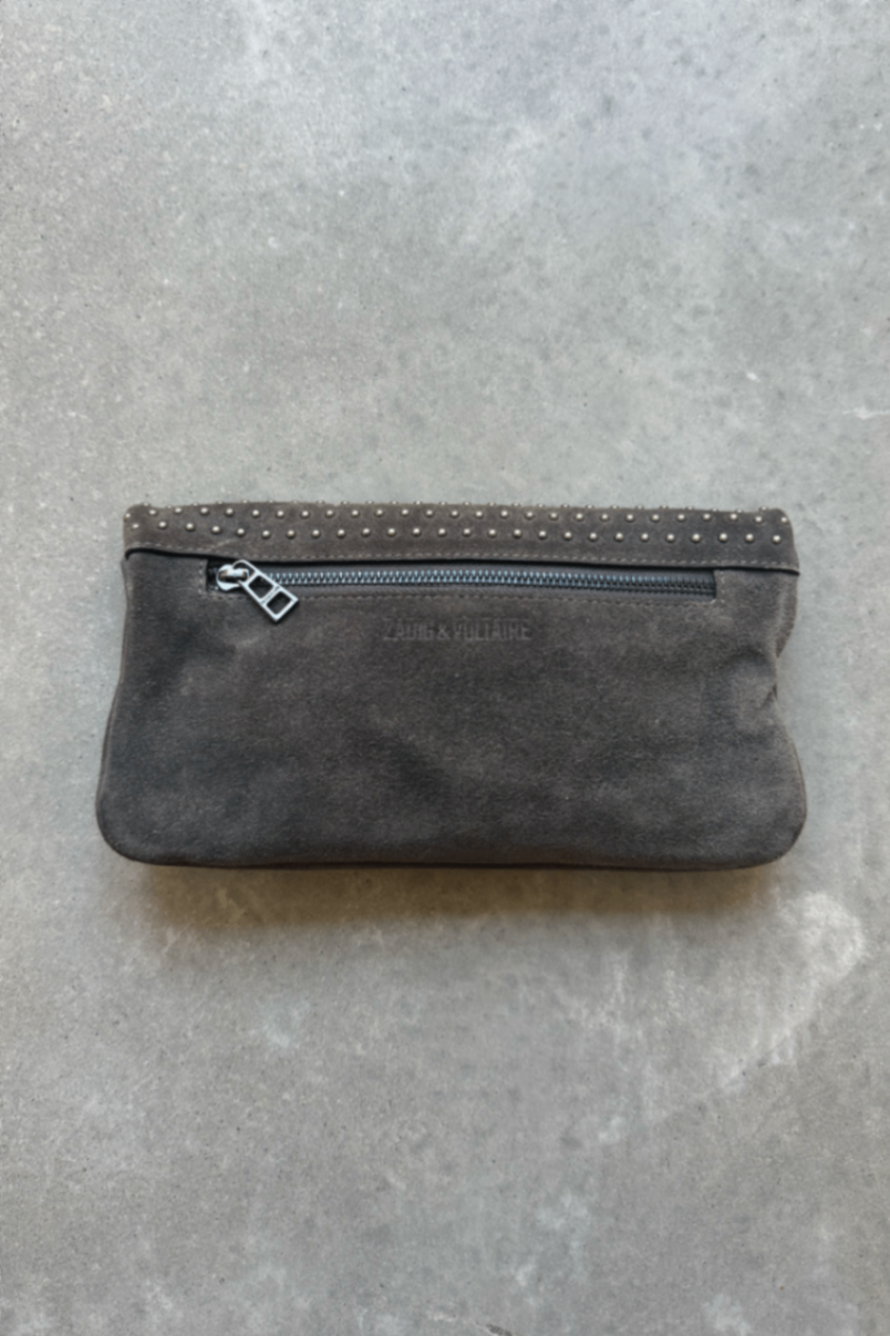 Zadig Voltaire grey suede Rock clutch crossbody