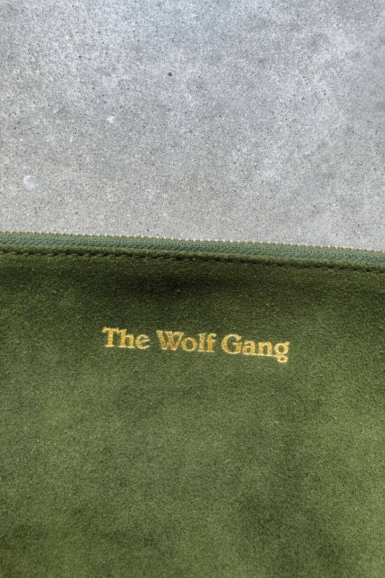 Wolf gang suede green clutch