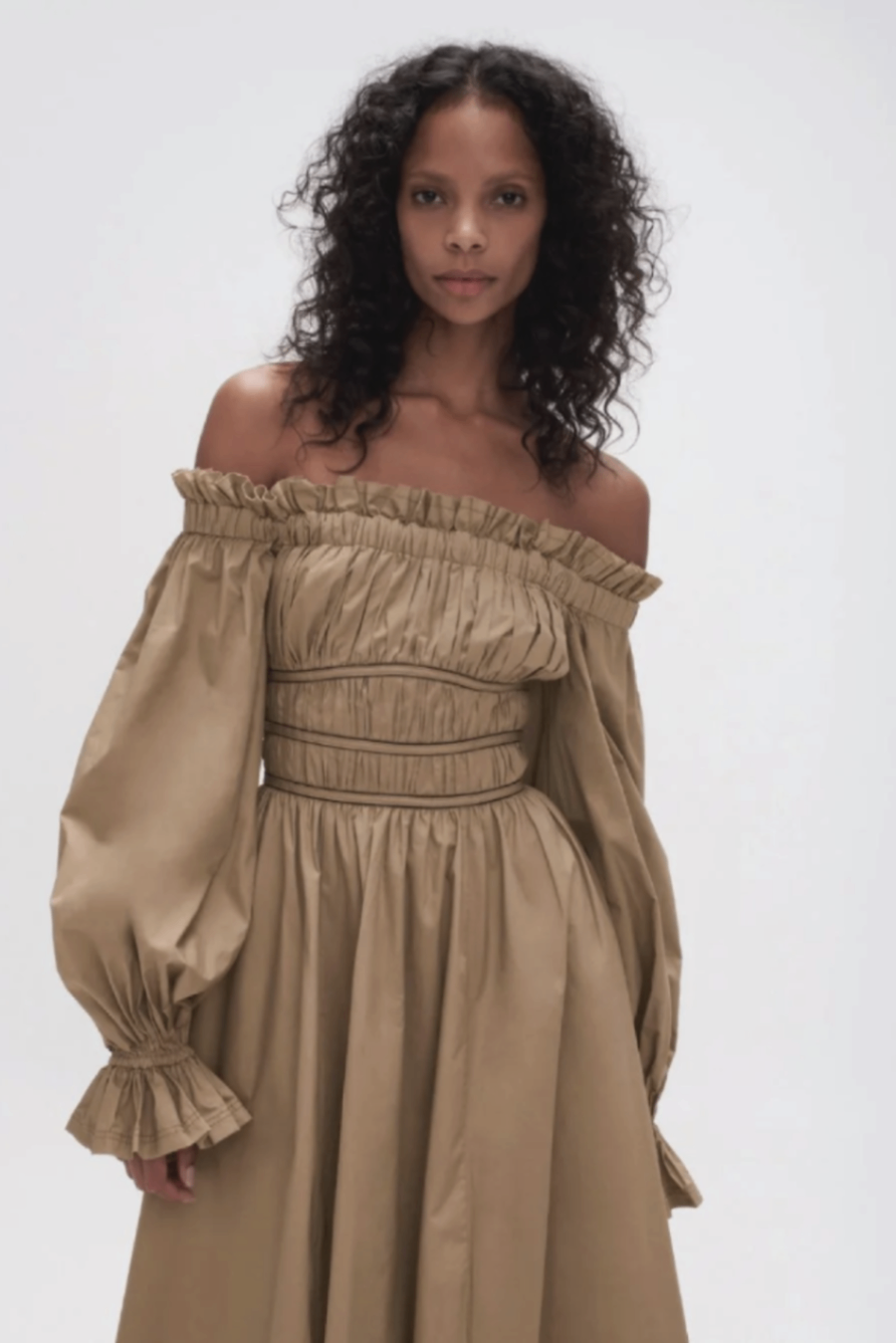 Aje brown off shoulder dress 10