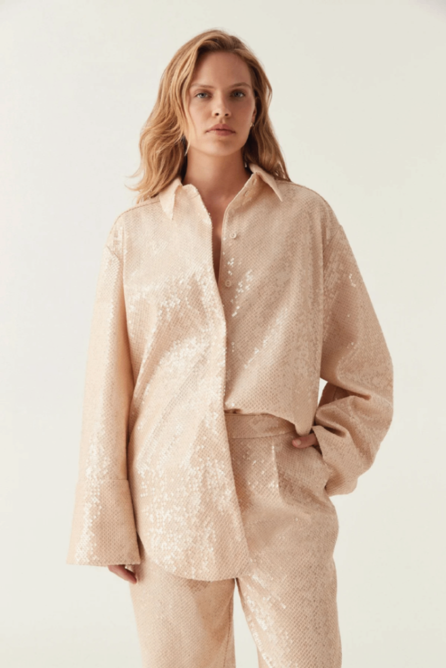 Aje cream sequin overshirt 6