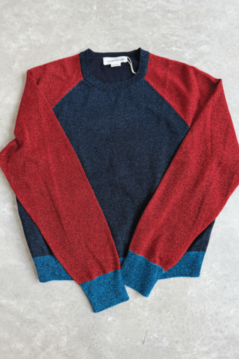 Victoria Beckham colourblock Lurex navy red jumper XL (RRP $650)