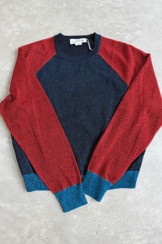 Victoria Beckham colourblock Lurex navy red jumper XL (RRP $650)