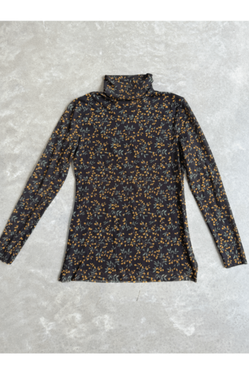 Ganni turtleneck black flower mesh top 42