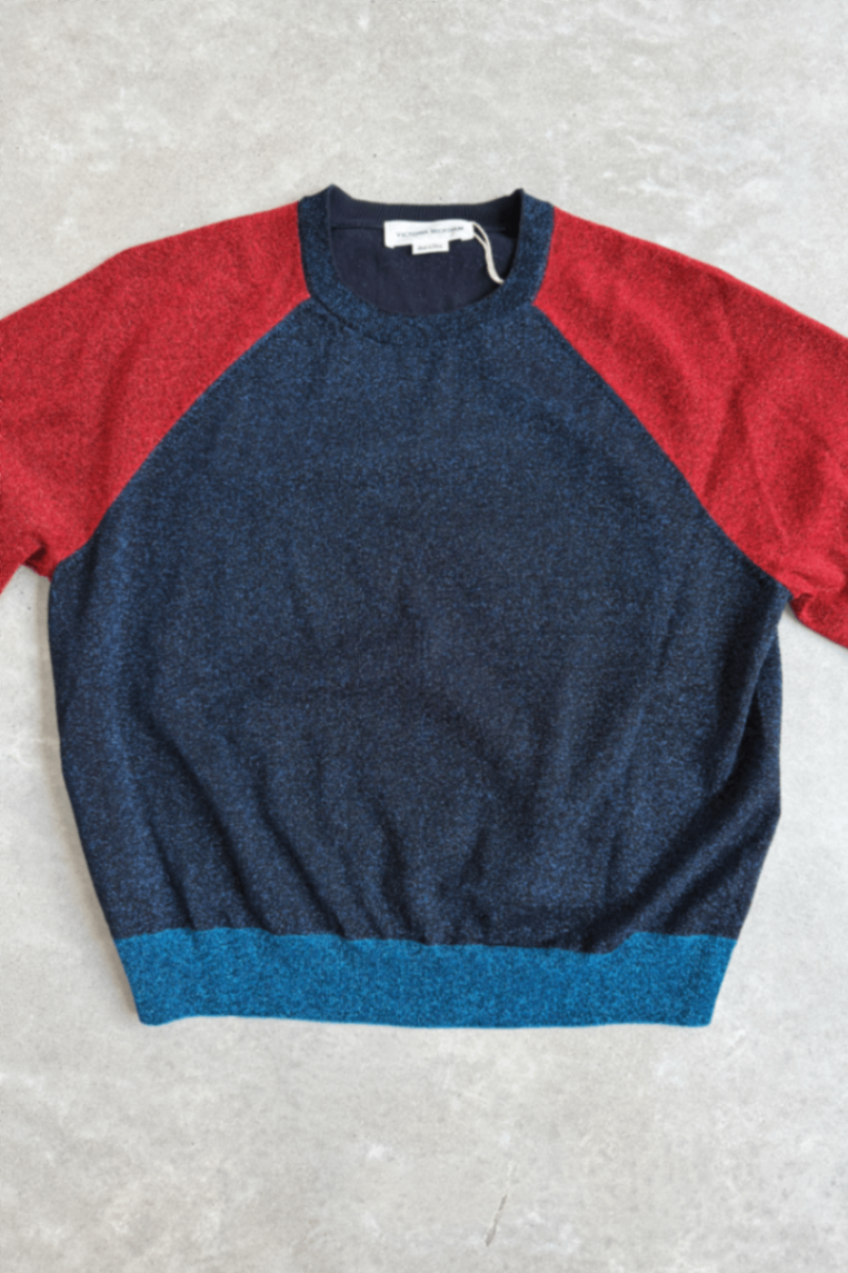 Victoria Beckham colourblock Lurex navy red jumper XL (RRP $650)