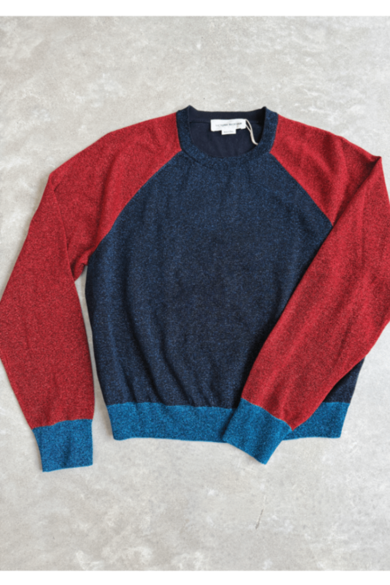 Victoria Beckham colourblock Lurex navy red jumper XL (RRP $650)