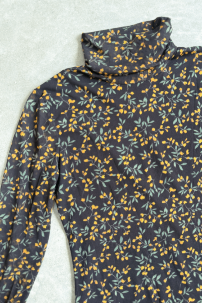 Ganni turtleneck black flower mesh top 42